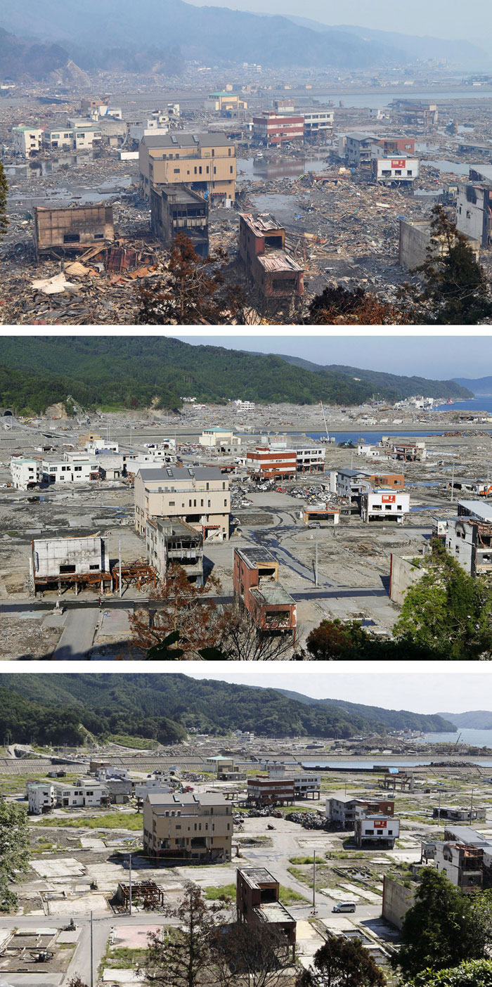 Otsuchicho, префектура Иватэ, 14 марта, 3 июня, 7 сентября. Очистка 
территории и снос зданий еще продолжается.