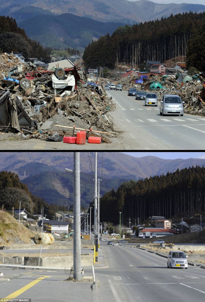 Rikuzentakata, префектура Ивате, 22 марта 2011 года и 15 января 2012